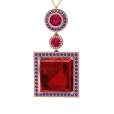 Toprak Kolye - Garnet, rodolit garnet ve ametist 8 ayar rose altın kolye (40 cm altın rolo zincir) #t61mmw