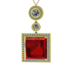 Toprak Kolye - Garnet ve beyaz zirkon 14 ayar altın kolye (40 cm rose altın rolo zincir) #tk033o