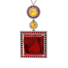 Toprak Kolye - Garnet ve sitrin 925 ayar gümüş kolye (40 cm gümüş rolo zincir) #tyw0ki
