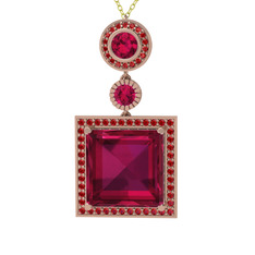 Toprak Kolye - Rodolit garnet ve garnet 18 ayar rose altın kolye (40 cm altın rolo zincir) #u4abhq