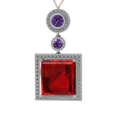 Garnet, ametist ve beyaz zirkon 925 ayar gümüş kolye (40 cm rose altın rolo zincir)