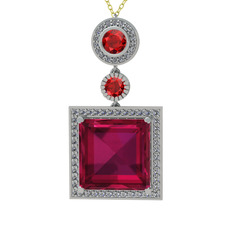 Toprak Kolye - Rodolit garnet, garnet ve beyaz zirkon 8 ayar beyaz altın kolye (40 cm gümüş rolo zincir) #u8mk3f