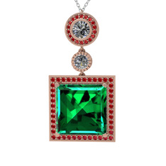 Yeşil kuvars, beyaz zirkon ve garnet 18 ayar rose altın kolye (40 cm beyaz altın rolo zincir)