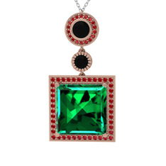 Yeşil kuvars, siyah zirkon ve garnet 14 ayar rose altın kolye (40 cm gümüş rolo zincir)