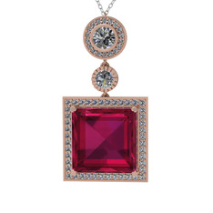 Toprak Kolye - Rodolit garnet ve beyaz zirkon 18 ayar rose altın kolye (40 cm beyaz altın rolo zincir) #uy891z