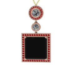 Toprak Kolye - Siyah zirkon, beyaz zirkon ve garnet 925 ayar rose altın kaplama gümüş kolye (40 cm altın rolo zincir) #wa6rgm