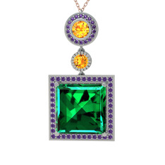 Toprak Kolye - Yeşil kuvars, sitrin ve ametist 14 ayar beyaz altın kolye (40 cm gümüş rolo zincir) #wahecl