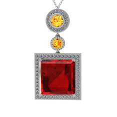 Toprak Kolye - Garnet, sitrin ve beyaz zirkon 925 ayar gümüş kolye (40 cm beyaz altın rolo zincir) #x0y3xm