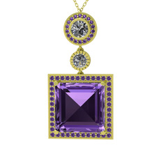 Toprak Kolye - Ametist ve beyaz zirkon 8 ayar altın kolye (40 cm altın rolo zincir) #xiv31o