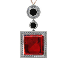 Garnet, siyah zirkon ve beyaz zirkon 925 ayar gümüş kolye (40 cm rose altın rolo zincir)
