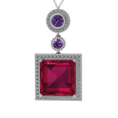 Toprak Kolye - Rodolit garnet, ametist ve beyaz zirkon 925 ayar gümüş kolye (40 cm gümüş rolo zincir) #ylhwmk