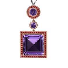 Toprak Kolye - Ametist ve garnet 14 ayar rose altın kolye (40 cm gümüş rolo zincir) #ylo6i9