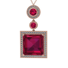 Rodolit garnet ve beyaz zirkon 14 ayar rose altın kolye (40 cm rose altın rolo zincir)
