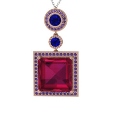 Toprak Kolye - Rodolit garnet, lab safir ve ametist 18 ayar rose altın kolye (40 cm beyaz altın rolo zincir) #zdmx7d