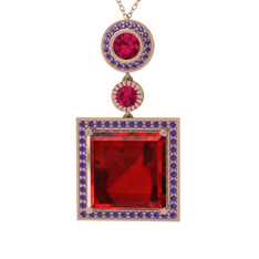 Toprak Kolye - Garnet, rodolit garnet ve ametist 8 ayar rose altın kolye (40 cm rose altın rolo zincir) #znefal