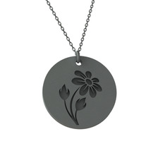 Doğum Çiçeği Papatya Kolye - 925 ayar siyah rodyum kaplama gümüş kolye (40 cm gümüş rolo zincir) #3cyfvo