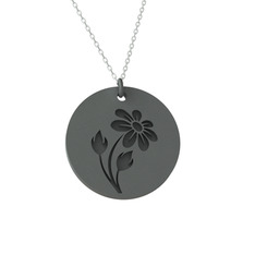Doğum Çiçeği Papatya Kolye - 925 ayar siyah rodyum kaplama gümüş kolye (40 cm gümüş rolo zincir) #7q91g7