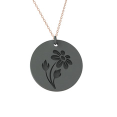 Doğum Çiçeği Papatya Kolye - 925 ayar siyah rodyum kaplama gümüş kolye (40 cm rose altın rolo zincir) #h6vvqn