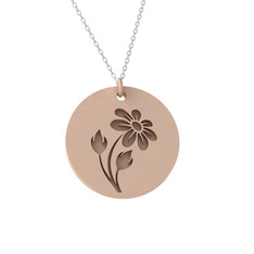 Doğum Çiçeği Papatya Kolye - 8 ayar rose altın kolye (40 cm gümüş rolo zincir) #phw877