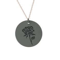 Doğum Çiçeği Gül Kolye - 925 ayar siyah rodyum kaplama gümüş kolye (40 cm rose altın rolo zincir) #12u9c49