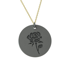 Doğum Çiçeği Gül Kolye - 925 ayar siyah rodyum kaplama gümüş kolye (40 cm altın rolo zincir) #15gl3q2