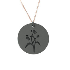 Gelincik Kolye - 925 ayar siyah rodyum kaplama gümüş kolye (40 cm rose altın rolo zincir) #1ropnix