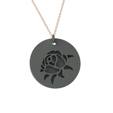 Şakayık Kolye - 925 ayar siyah rodyum kaplama gümüş kolye (40 cm rose altın rolo zincir) #qzowjf