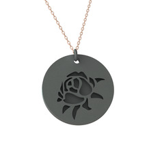 Şakayık Kolye - 925 ayar siyah rodyum kaplama gümüş kolye (40 cm rose altın rolo zincir) #t48ivk