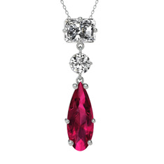 Guana Kolye - Beyaz zirkon ve rodolit garnet 18 ayar beyaz altın kolye (40 cm beyaz altın rolo zincir) #100m604