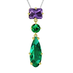 Guana Kolye - Ametist ve yeşil kuvars 8 ayar altın kolye (40 cm gümüş rolo zincir) #10hsy8t
