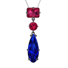Rodolit garnet ve lab safir 925 ayar siyah rodyum kaplama gümüş kolye (40 cm beyaz altın rolo zincir)