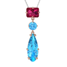 Guana Kolye - Rodolit garnet ve akuamarin 925 ayar rose altın kaplama gümüş kolye (40 cm beyaz altın rolo zincir) #11ooeey