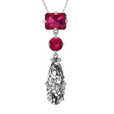 Guana Kolye - Rodolit garnet ve beyaz zirkon 14 ayar beyaz altın kolye (40 cm gümüş rolo zincir) #124t8al