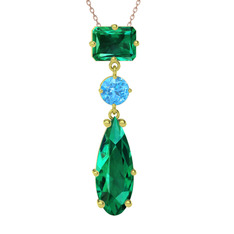 Guana Kolye - Yeşil kuvars ve akuamarin 14 ayar altın kolye (40 cm rose altın rolo zincir) #126ayp