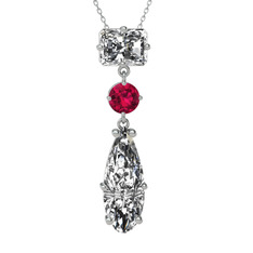 Beyaz zirkon ve rodolit garnet 18 ayar beyaz altın kolye (40 cm gümüş rolo zincir)
