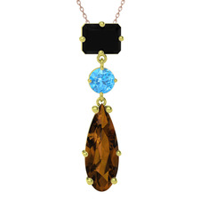 Guana Kolye - Siyah zirkon, akuamarin ve dumanlı kuvars 14 ayar altın kolye (40 cm gümüş rolo zincir) #12f6bmx