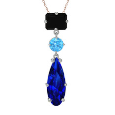 Guana Kolye - Siyah zirkon, akuamarin ve lab safir 14 ayar beyaz altın kolye (40 cm rose altın rolo zincir) #12y5uw4