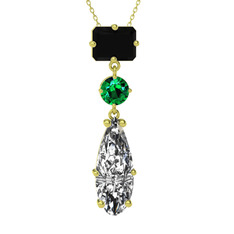 Guana Kolye - Siyah zirkon, yeşil kuvars ve beyaz zirkon 18 ayar altın kolye (40 cm altın rolo zincir) #1374d95