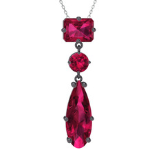Guana Kolye - Rodolit garnet 925 ayar siyah rodyum kaplama gümüş kolye (40 cm beyaz altın rolo zincir) #13helgt