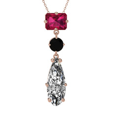 Guana Kolye - Rodolit garnet, siyah zirkon ve beyaz zirkon 14 ayar rose altın kolye (40 cm gümüş rolo zincir) #14b1tzp