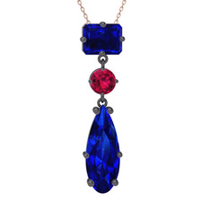 Lab safir ve rodolit garnet 925 ayar siyah rodyum kaplama gümüş kolye (40 cm gümüş rolo zincir)