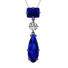 Guana Kolye - Lab safir ve beyaz zirkon 925 ayar siyah rodyum kaplama gümüş kolye (40 cm beyaz altın rolo zincir) #17p6dfe