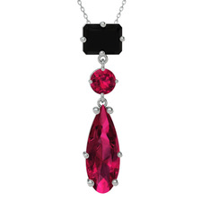 Guana Kolye - Siyah zirkon ve rodolit garnet 14 ayar beyaz altın kolye (40 cm beyaz altın rolo zincir) #17t9187