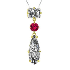 Guana Kolye - Beyaz zirkon ve rodolit garnet 18 ayar altın kolye (40 cm beyaz altın rolo zincir) #1868hct