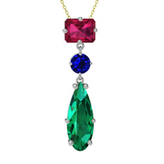 Guana Kolye - Rodolit garnet, lab safir ve yeşil kuvars 8 ayar beyaz altın kolye (40 cm gümüş rolo zincir) #18wccoi