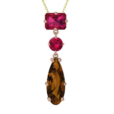 Rodolit garnet ve dumanlı kuvars 14 ayar rose altın kolye (40 cm altın rolo zincir)