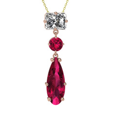 Beyaz zirkon ve rodolit garnet 14 ayar rose altın kolye (40 cm altın rolo zincir)
