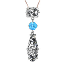 Beyaz zirkon ve akuamarin 14 ayar beyaz altın kolye (40 cm rose altın rolo zincir)