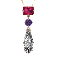 Rodolit garnet, ametist ve beyaz zirkon 925 ayar rose altın kaplama gümüş kolye (40 cm altın rolo zincir)