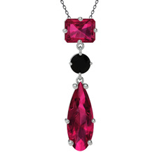 Rodolit garnet ve siyah zirkon 925 ayar gümüş kolye (40 cm gümüş rolo zincir)